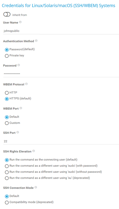 Credentials for Linux/Solaris/macOS (SSH/WBEM) Systems